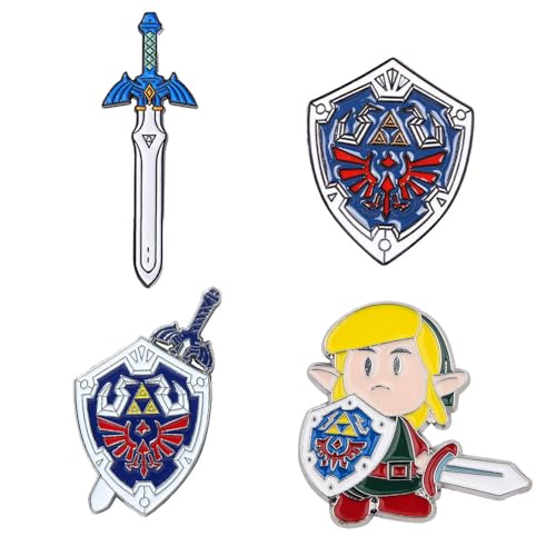 4 Zaleldas Abzeichen Spiel Zaleldas Figure Brosche Cosplay Badge Link＆Shield Pins Tasche Dekorationen von SUJEBRAN