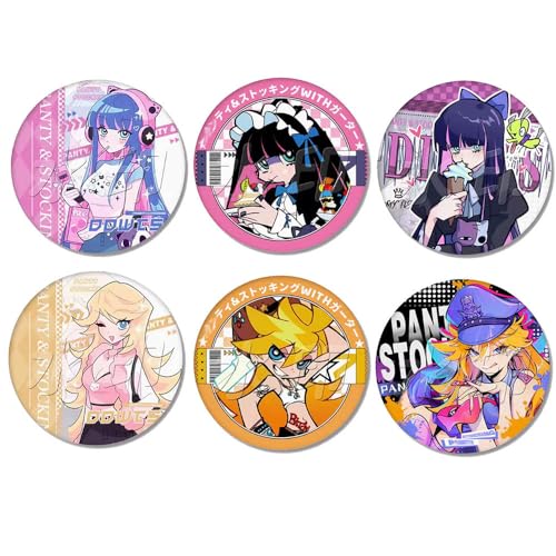 6 Panty&Stocking Badge 58MM Anime Figures Brosche Panty&Stocking Cosplay Abzeichen Pins von SUJEBRAN