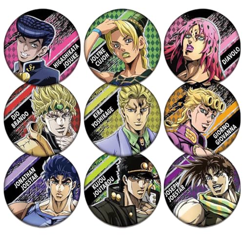 9 JoJoAdventure Abzeichen Anime Figures Brosche JoJoAdventure Cosplay Badge Pins 58MM von SUJEBRAN