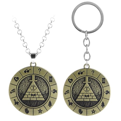 SUJEBRAN 2 Pack Gravities Falls Cosplay Halskette Schlüsselanhänger Cartoon Gravities Falls Anhänger Schmuck Set (A) von SUJEBRAN