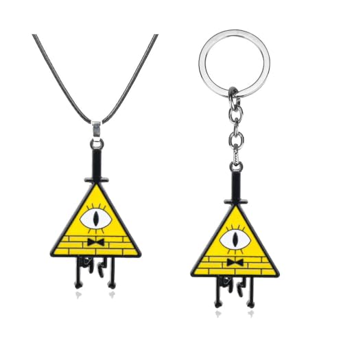 SUJEBRAN 2 Pack Gravities Falls Cosplay Halskette Schlüsselanhänger Cartoon Gravities Falls Anhänger Schmuck Set (D) von SUJEBRAN