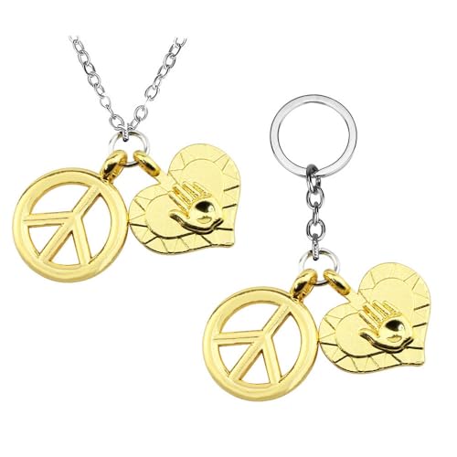 SUJEBRAN 2 Pack JoJoAdventure Cosplay Halskette Schlüsselanhänger Anime JoJoAdventure Anhänger Schmuck Set (E) von SUJEBRAN