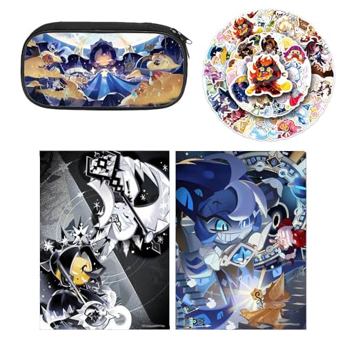 3 Cookies Run Kingdoms Federtasche Buch Aufkleber, Spiel Cookies Run Kingdoms Federmäppchen Notizbuch 50-Stikcers Merch, Vollfarbiges Schreibwaren Set (Multicolor01) von SUJEBRAN