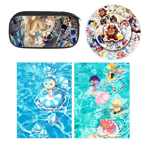 3 Cookies Run Kingdoms Federtasche Buch Aufkleber, Spiel Cookies Run Kingdoms Federmäppchen Notizbuch 50-Stikcers Merch, Vollfarbiges Schreibwaren Set (Multicolor02) von SUJEBRAN