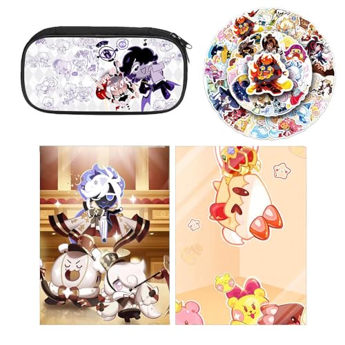 3 Cookies Run Kingdoms Federtasche Buch Aufkleber, Spiel Cookies Run Kingdoms Federmäppchen Notizbuch 50-Stikcers Merch, Vollfarbiges Schreibwaren Set (Multicolor03) von SUJEBRAN