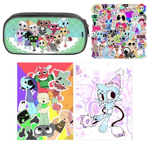 SUJEBRAN 3 Dandys Federtasche Buch Aufkleber, Spiel Dandys Worlds Federmäppchen Notizbuch 100-Stikcers Merch, Vollfarbiges Schreibwaren Set (Multicolor02) von SUJEBRAN