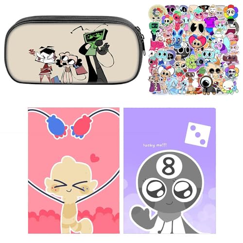 SUJEBRAN 3 Dandys Federtasche Buch Aufkleber, Spiel Dandys Worlds Federmäppchen Notizbuch 100-Stikcers Merch, Vollfarbiges Schreibwaren Set (Multicolor04) von SUJEBRAN