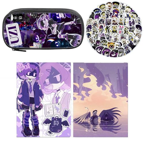 SUJEBRAN 3 Murders UziDrone Federtasche Buch Aufkleber, Cartoon Murders UziDoorman Federmäppchen Notizbuch 100-Stikcers Merch, Vollfarbiges Schreibwaren Set (Multicolor01) von SUJEBRAN