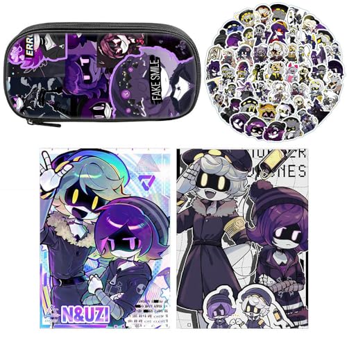 SUJEBRAN 3 Murders UziDrone Federtasche Buch Aufkleber, Cartoon Murders UziDoorman Federmäppchen Notizbuch 100-Stikcers Merch, Vollfarbiges Schreibwaren Set (Multicolor03) von SUJEBRAN