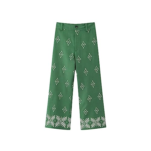 SUKORI Damen Hosen Women Green Pants Ankle Length Straight Pant High Waist Female Trousers Thin Summer (Size : M) von SUKORI