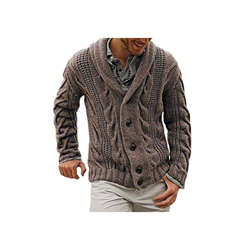 SUKORI Herren Strickjacken Winter Sweatercoat Autumn Men Solid Color Knitted Sweater Buttons Suit Cardigan Warm Jacket Male Coat (Color : Bruin, Size : XL) von SUKORI