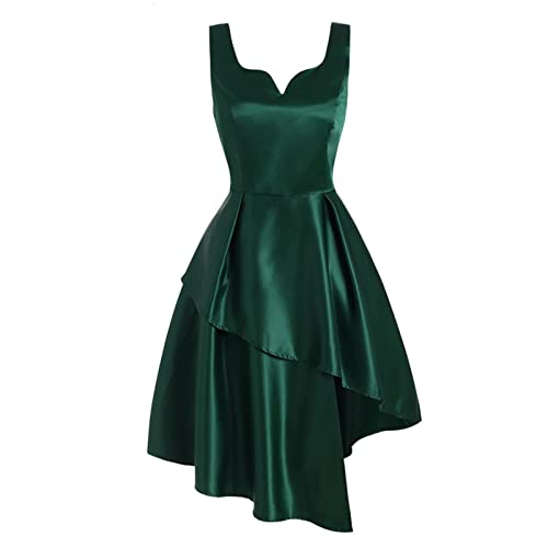 SUKORI Kleid Sweetheart Neck Asymmetrical Hem Solid Dresses Sleeveless Elegant Party Robe Slim Women Dress (Color : Green, Size : S) von SUKORI