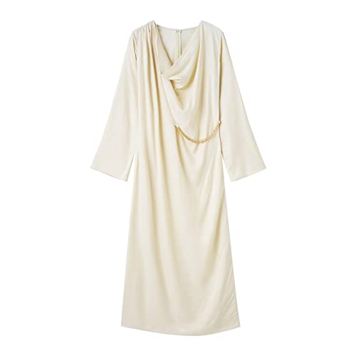 SUKORI Kleid Women Solid Pile Collar Dresses Chain Mid-Calf Dresses Long Sleeve (Size : XS) von SUKORI