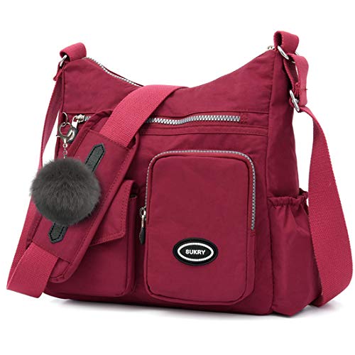 SUKRY Nylon-Umhängetasche für Damen, mit RFID-Diebstahlschutz, wasserdichte Umhängetasche, Reise-Geldbörsen und Handtasche, Violett (Grape Purple), 11.4” x 4.7” x 11” von SUKRY