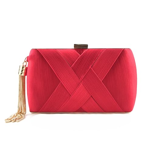 SUKUTU Damen Abend Clutches Tasche Satin Hochzeit Party Abendtasche Quaste Anhänger Cocktail Prom Handtaschen von SUKUTU