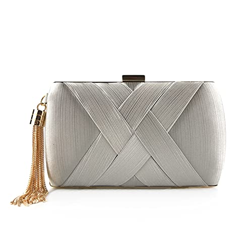 SUKUTU Damen Abend Clutches Tasche Satin Hochzeit Party Abendtasche Quaste Anhänger Cocktail Prom Handtaschen von SUKUTU