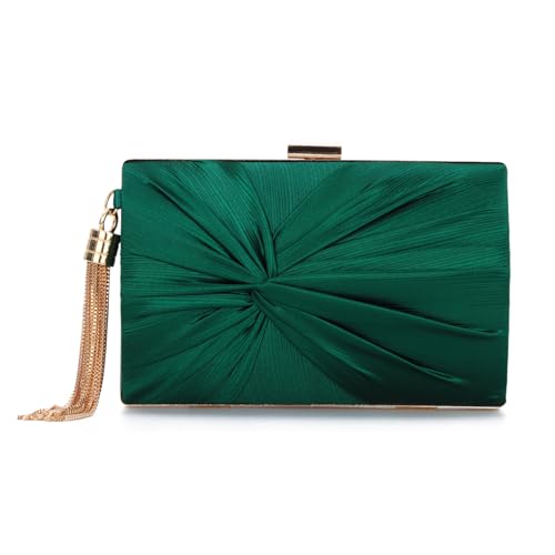 SUKUTU Damen Satin Handtasche Abendtasche plissiert gewebt Kette Schulter Tasche Quaste Anhänger Abend Abend Kupplung Handtasche von SUKUTU