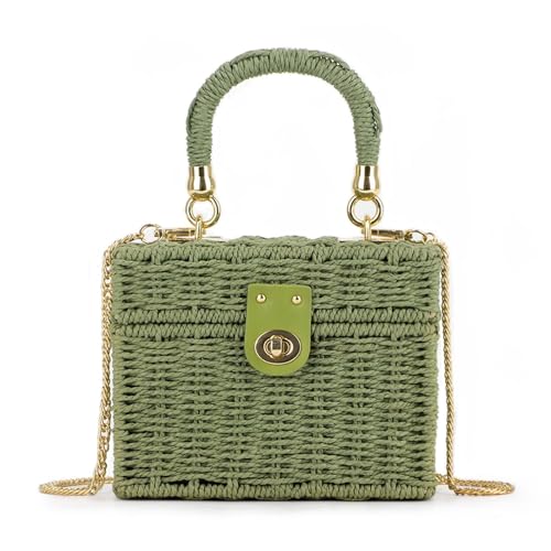 SUKUTU Handgeflochtene Rattantasche für Frauen Geflochtener Strohhalm Square Crossbody Bag Vintage Korb Handtasche Strand Tragetasche von SUKUTU