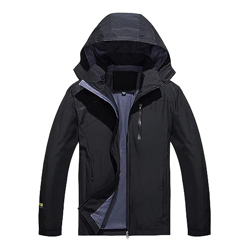 SUKUTU Herren Outdoor Wasserdichte Kapuzen-Sportjacke Leichte Wanderjacke Bergjacke Softshell Herbstjacke mit dünnem Fleece von SUKUTU