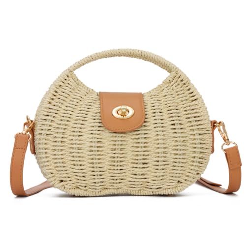 SUKUTU Stroh Strandtasche Handmade Woven Crossbody Umhängetaschen Top Handle Satchel Handtasche Geldbeutel für Sommer von SUKUTU