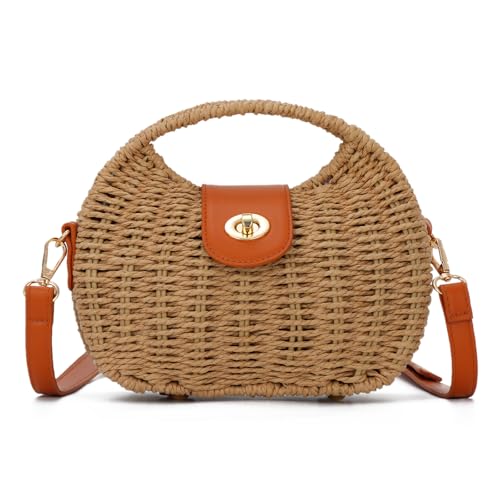 SUKUTU Stroh Strandtasche Handmade Woven Crossbody Umhängetaschen Top Handle Satchel Handtasche Geldbeutel für Sommer von SUKUTU