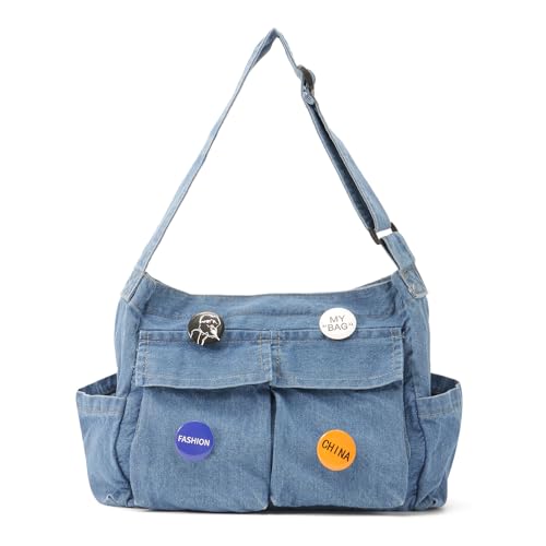 SUTUKU Segeltuch Umhängetaschen für Frauen Große Kapazität Solid Soft Denim Messenger Tasche Mehrere Taschen Hobo Umhängetasche von SUKUTU