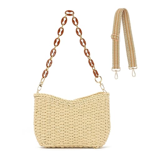 SUKUTU Stroh Gewebt Umhängetasche für Frauen Sommer Strand Tote Tasche Crossbody Handtasche Satchel Kette Geldbörse von SUKUTU