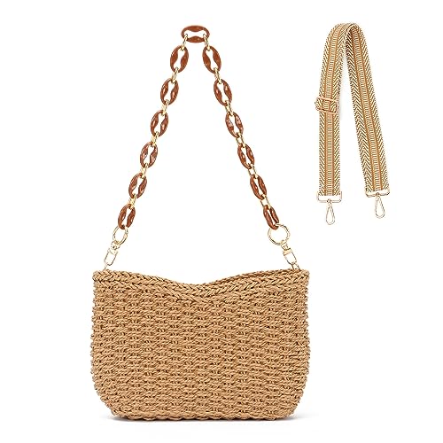 SUKUTU Stroh Gewebt Umhängetasche für Frauen Sommer Strand Tote Tasche Crossbody Handtasche Satchel Kette Geldbörse von SUKUTU