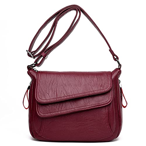 SULCET Damen Schultertasche Multi Taschen Crossbody Geldbörse Leder Flapover Messenger Satchel Designer Reise Arbeit Handtasche, Rot/Ausflug, einfarbig (Getaway Solids), Small von SULCET