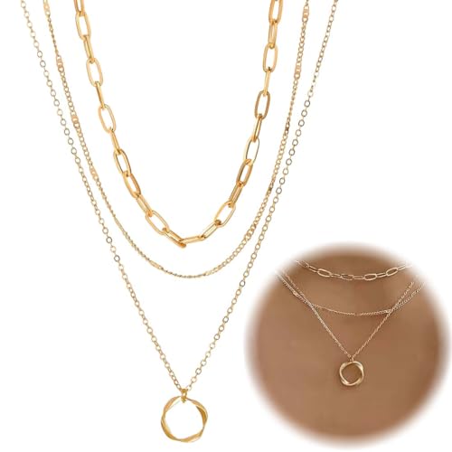1 Stück Kette Layered Damen Kette mit Anhänger Damen Personalisierte Kette Damen Zarte Mehrreihige Halskette Hypoallergene Kette Modeschmuck für Frauen und Mädchen,Layering Ketten Set von SULIUDAJI