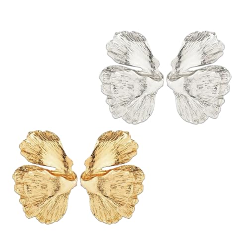 2 Paar Damen-Ohrringe mit Metallrüschen, Western-Retro-Ohrringe, übertrieben, matt, einfache, unregelmäßige Ohrringe, Schmuckgeschenke für Mutter, Frau und Tochter von SULIUDAJI