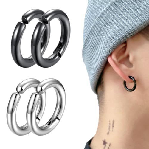 2 Paar gefälschte Creolen, kein Nasolabialpiercing, gefälschte Ohrringe, Edelstahl-Magnetohrringe, keine Piercing-Ohrclips für Männer und Frauen, hypoallergene Ohrringe für Männer und Mädchen von SULIUDAJI