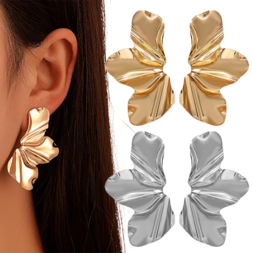 SULIUDAJI 2 Paar unregelmäßige Blütenblattohrringe, modische asymmetrische Hänger für Frauen, Geschenke für Mütter, Ehefrauen, Töchter, westliche Retro-Ohrringe, einfache modische Ohrringe von SULIUDAJI