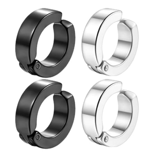 2 Pairs of Stainless Steel Earrings for Men and Women, Round Black and Silver Holeless Fake Earrings, Clip-On Non-Pierced Earrings Set, Stainless Steel von SULIUDAJI