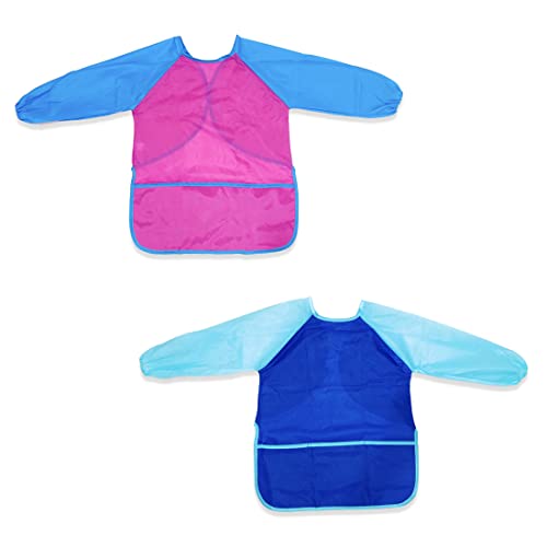 2 Stück Malschürze Kinder 2-8 Jahre Kinderschürze mit Langen Ärmeln Malkittel Kinder Bastelschürze für Mädchen/Junge Paint Apron Kids zum Malen Basteln Kochen Backen von SULIUDAJI