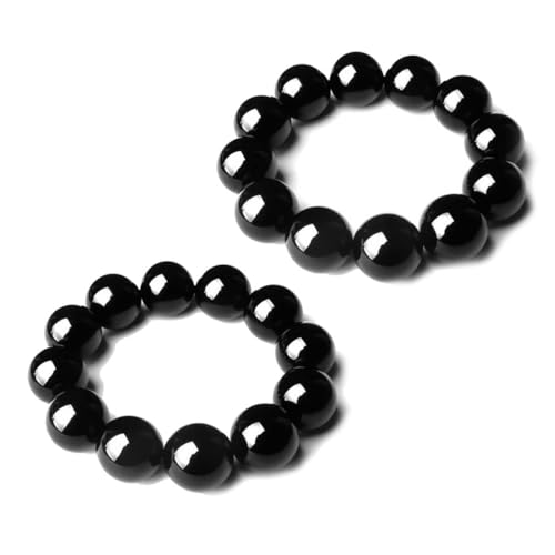 2 Stück Schwarzer Turmalin Armband, Edelstein Armband Naturstein Armband Großes Dehnbares Armband Kugeln auf Elastischem Nylonfaden Aufgezogen Handgefertigt schwarzer turmalin turmalin von SULIUDAJI