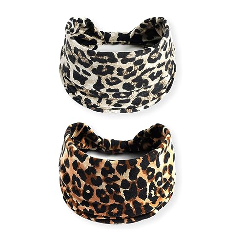 2 Stück Stirnband Damen Breite Elastische Weiche Boho Haarbänder Leopard Print Haarschmuck Yoga Sport Haarband Mehrfarbig Haarreifen Damen von SULIUDAJI