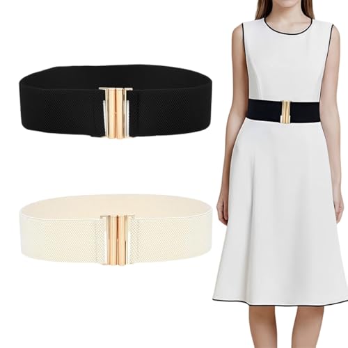 2 Stück Stroh gewebter elastischer Stretch-Taillengürtel für Frauen Sommer Boho Wide Waist Dress Band Geflochtene Gürtel von SULIUDAJI