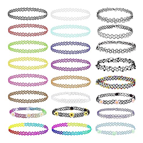 24 Stück Choker Kette Set Halsband Halsketten Kropfband Modeschmuck Fashion Bijouterie für Mädchen Mädel Kinder Frauen von SULIUDAJI