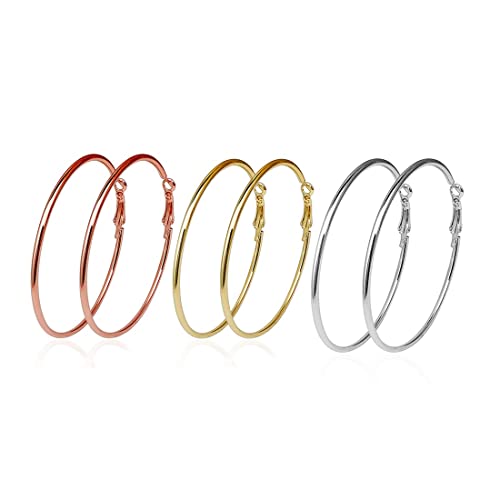 3 Paar große Creolen Edelstahl Creolen vergoldetes rosévergoldetes Silber sensible Ohren für Damen und Mädchen (3-Farben-Set)（10cm） von SULIUDAJI