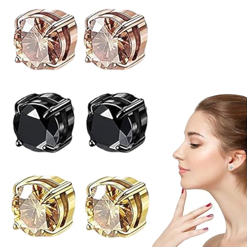 3 Paare 6mm Edelstahl Magnet Ohrringe Herren Damen Männer Mädchen CZ Kristall Strass Rund Magnet Ohrstecker Clips Tunnel Ohrclips Ohne Ohrloch Non Piercing Ohrringe Set Zirkonia magnet ohrringe herren von SULIUDAJI