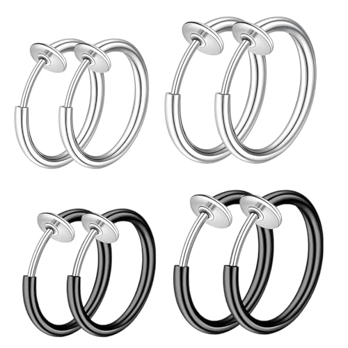 SULIUDAJI 4 Paar Clip-Ohrringe, Creolen, Edelstahl, nicht durchbohrt, magnetisch, für Mädchen, Punk-Mottopartys, Geburtstags- oder von SULIUDAJI