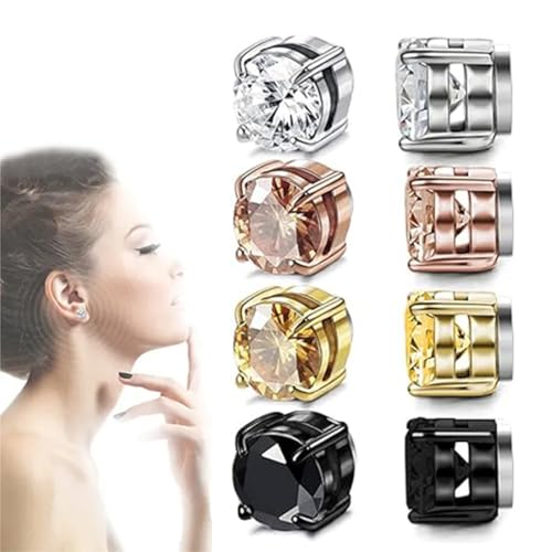 4 Paare Edelstahl Magnetische Ohrstecker für Männer Frauen Nicht Piercing CZ Hypoallergen Non-piercing Clip on Ohrringe Zirkonoxid 6MM,ohrstecker edelstahl,magnet ohrringe herren von SULIUDAJI