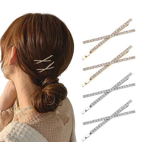 4 Pcs Kristall Haarnadeln, Glänzende Haarspangen, Strass Bobby Pin, Metall Haarschmuck für Mädchen Damen Party Hochzeit Tägliches Kleid von SULIUDAJI