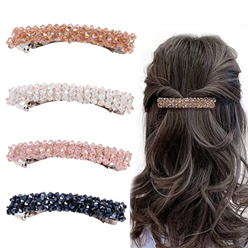 4 Stück Haarspangen Damen Kristallen Haarspangen Mädchen für Dünnes Haar und Dickes Haar Rechteckig Französische Automatische Haarspangen Haarnadel Blume Große Haarclips Frauen Haarschmuck von SULIUDAJI