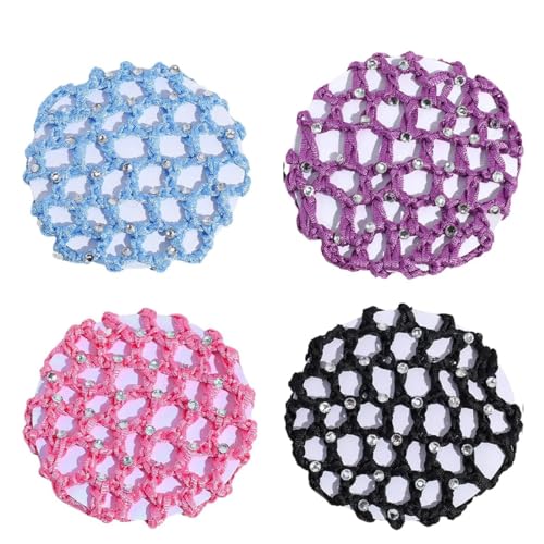 4 tlg Haarnetz Set, Haarnetz Dutt Haarnetz Set mit Crystal Diamonds, Mädchen Haarnetz, Ballett Duttnetz für Gymnastik Kunstsport Gymnastik Ballett Reiten Eiskunstlauf Tanz Haarknotennetz von SULIUDAJI