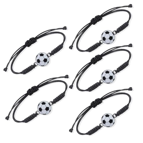 5 Stück Fußball Armband Verstellbares Schnur Armband Fußball Sport Gewebte Armband, Freundschaftsarmband Kinder Fußball Party Mitgebsel Freundschaftsarmband mit Verstellbares Gewebte Schnur von SULIUDAJI