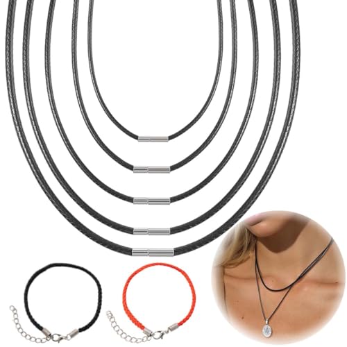 5 Stück Lederband Kette mit 2 Stück Geflochtenes Seilarmband, 1.5mm Kunstleder Lederkette mit Verschluss, Lederband mit Verschluss, Armband Leder Halskette Damen von SULIUDAJI