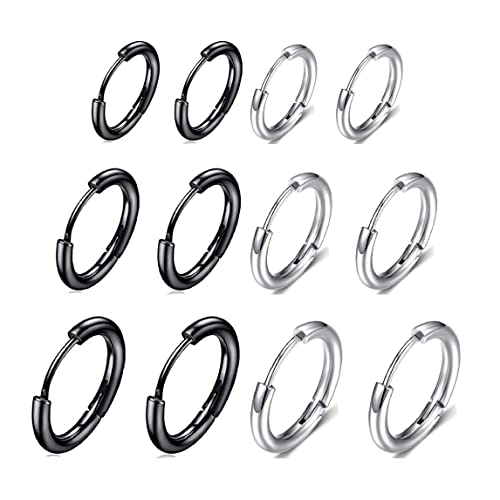 Creolen Herren Ohrringe,6 Paare Ohrring Männer Creolen Set Schwarz/Silber,Creolen Klein Damen Ohrringe Edelstahl Herren,Edelstahl Creolen Ohrringe Kleine Knorpel Hoop Ohrringe Nase Lippen Ringe von SULIUDAJI