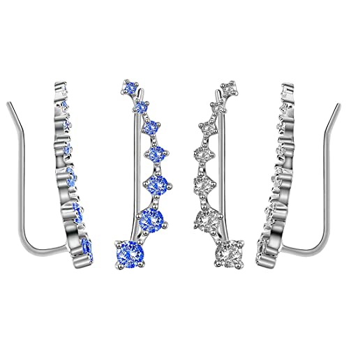 Damen Knorpel Schmuck Ohrklemme Ohrring Ohrstecker Ohrclip 925er Sterling Silber mit 7 Kristalle ear cuff für Damen Mädchen Weiß blau von SULIUDAJI